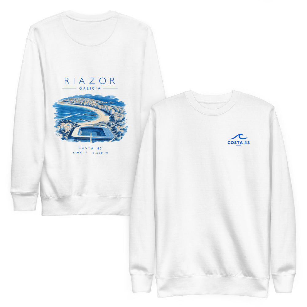Sudadera Riazor blanca de Costa 43, delante y detrás